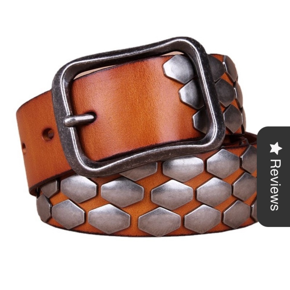 Punk western Design Fish statement scale flakes rivets leather belt